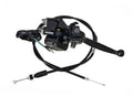 Black thumb throttle and dual brake lever control with wiring harness and cables