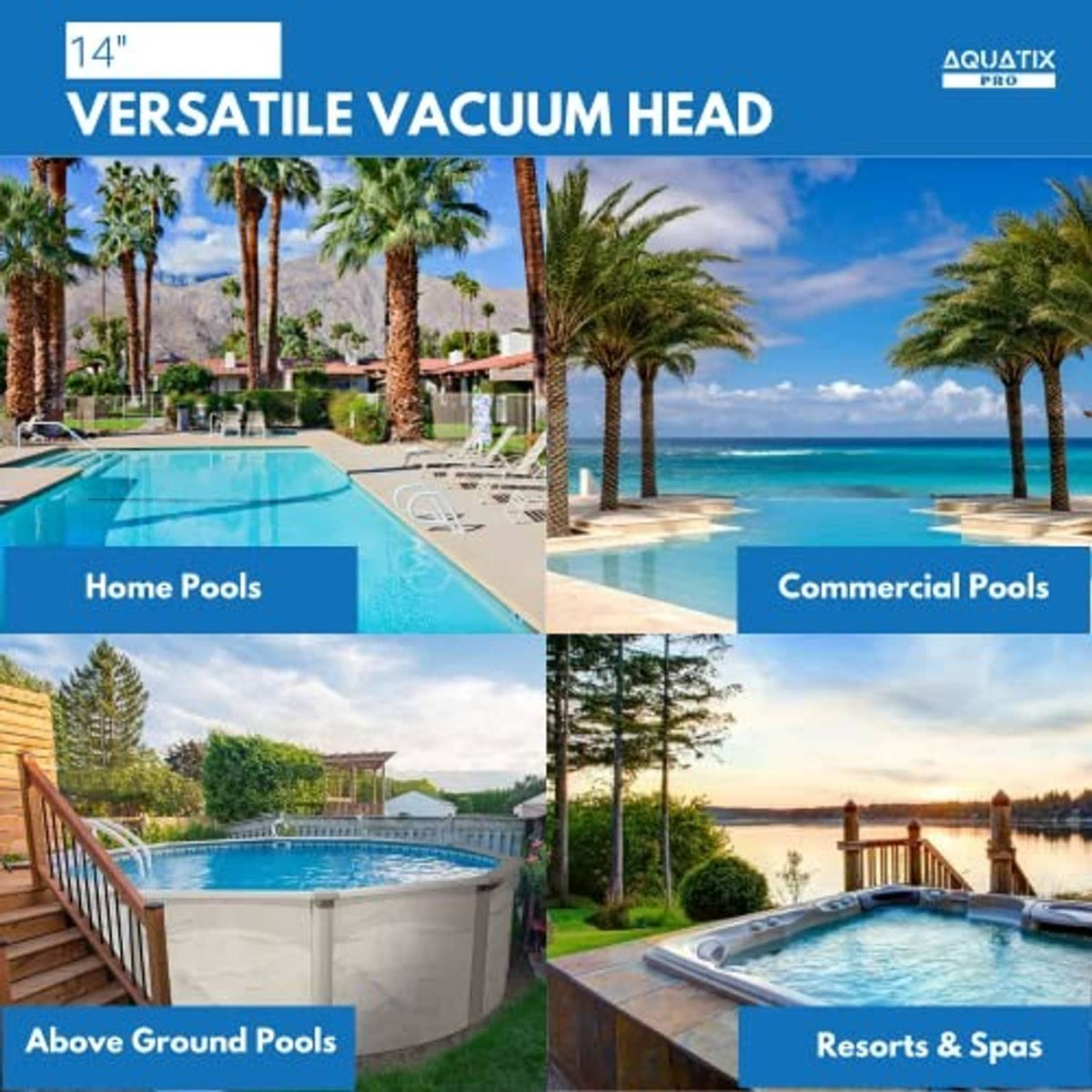 Pool vacuum head for home, commercial, above-ground pools, resorts, and spas.