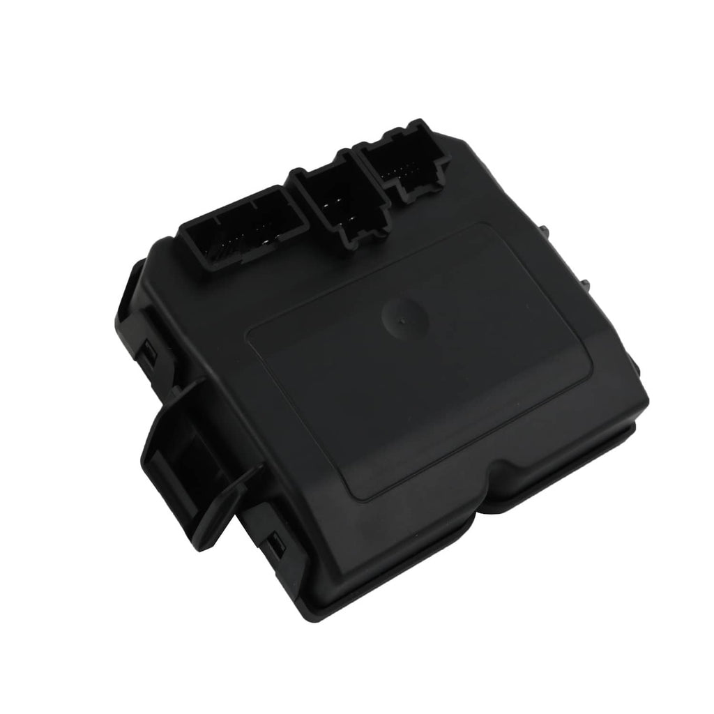 Rear liftgate control module with top label panel and visible connector housings