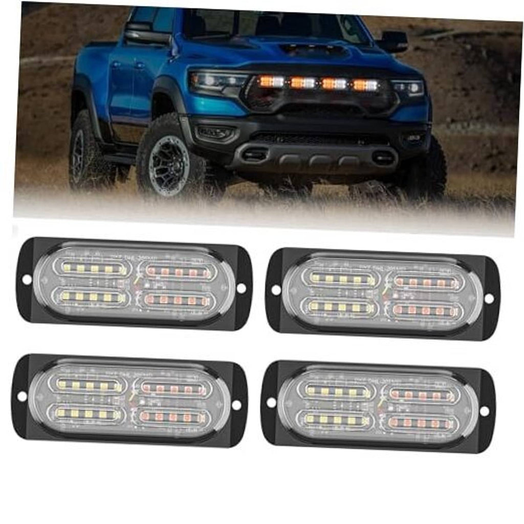 Four-pack oval LED strobe light bars with black housing and amber/white LED arrays