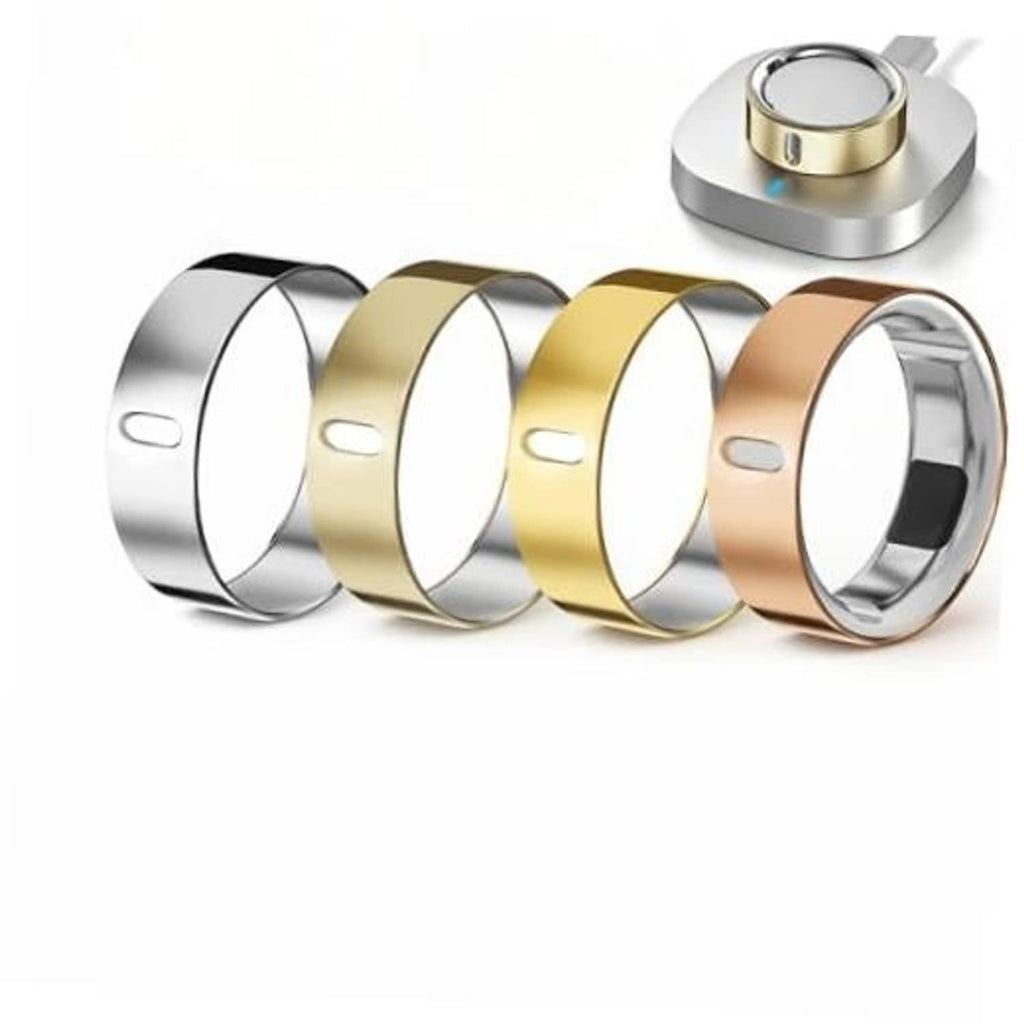 Set of four metallic ring covers in silver, gold, rose-gold, and champagne-gold, circular TPU