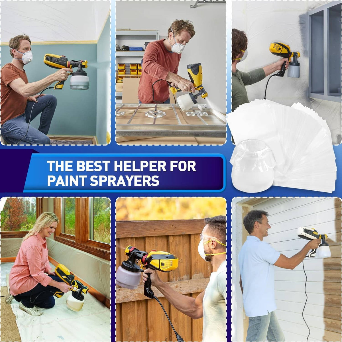 Transparent paint sprayer bag liners, protective clear covers for spraying