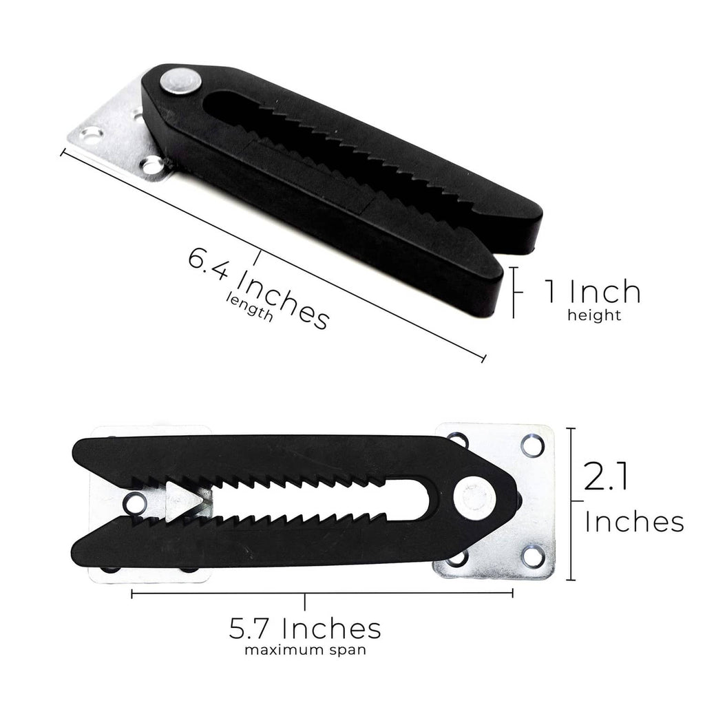 Black serrated sofa connector clamp, 6.4 in length and 1 in height, mounting holes