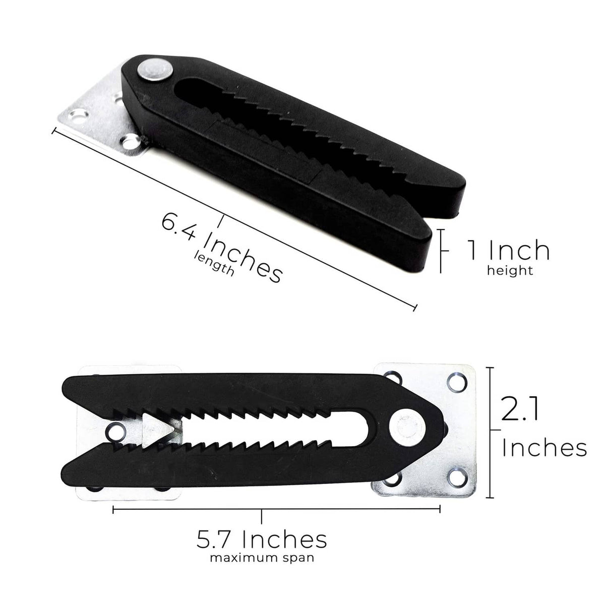 Black serrated sofa connector clamp, 6.4 in length and 1 in height, mounting holes