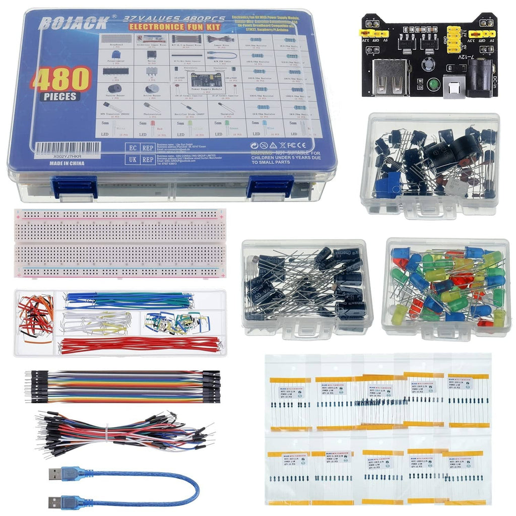 Electronics component kit case with PCB board and small clear organizer bins