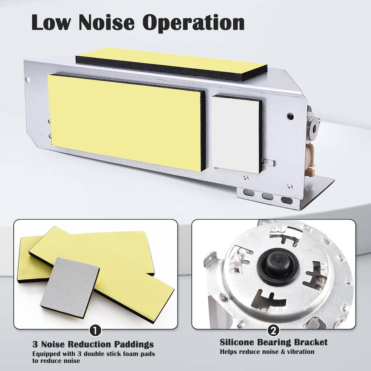 Low-noise fireplace blower kit with noise reduction pads and silicone bearing bracket