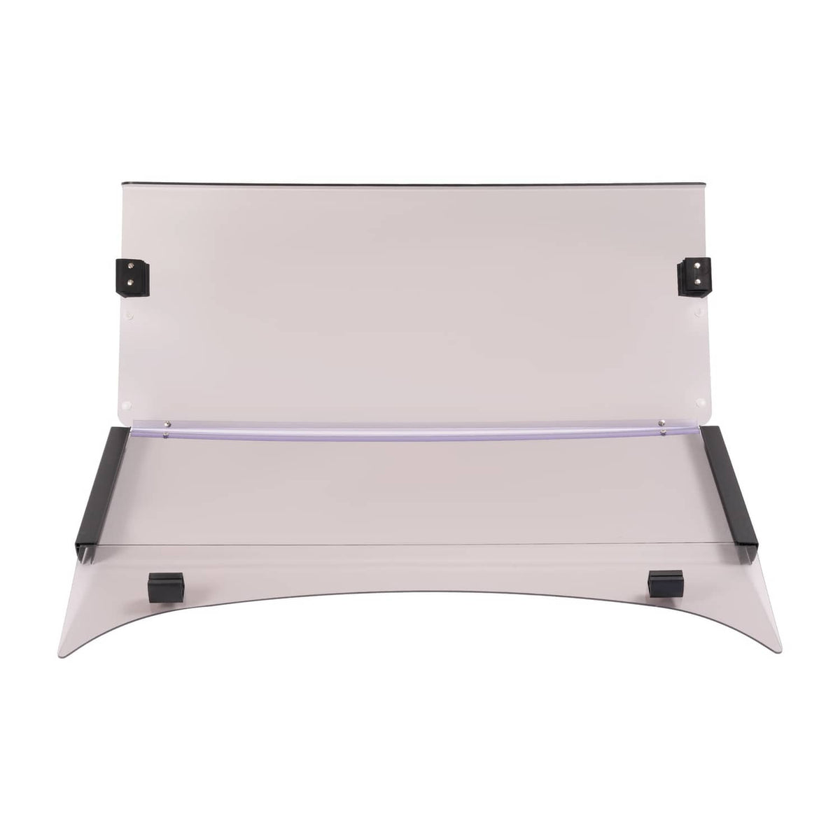 Tinted fold-down golf cart windshield with clear light-tint panel and black mounting brackets
