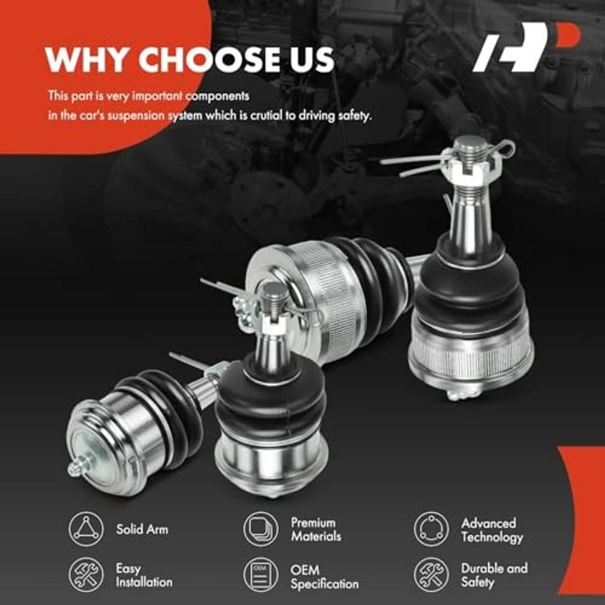 Ball joint control arm kit set with four chrome joints and black rubber dust boots