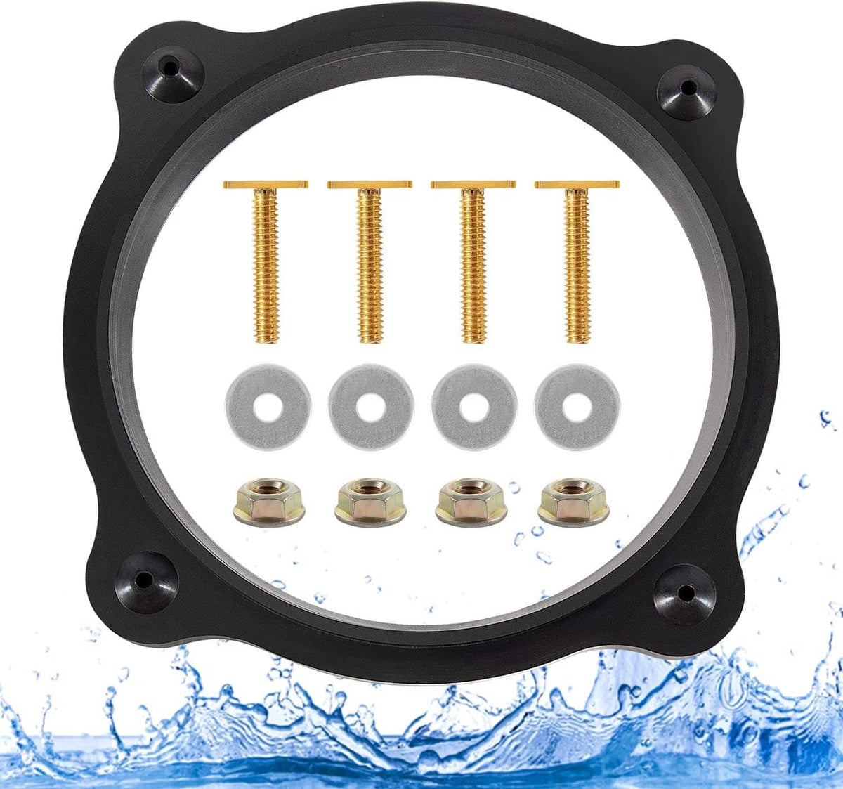 Black RV toilet floor flange seal mounting kit with screws, washers, and nuts