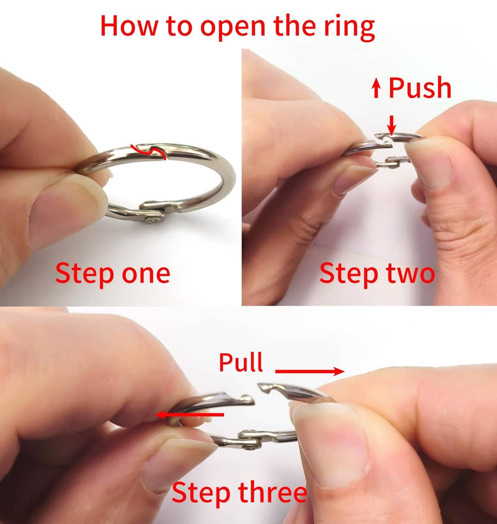 Metal key ring clasp showing how to open the ring