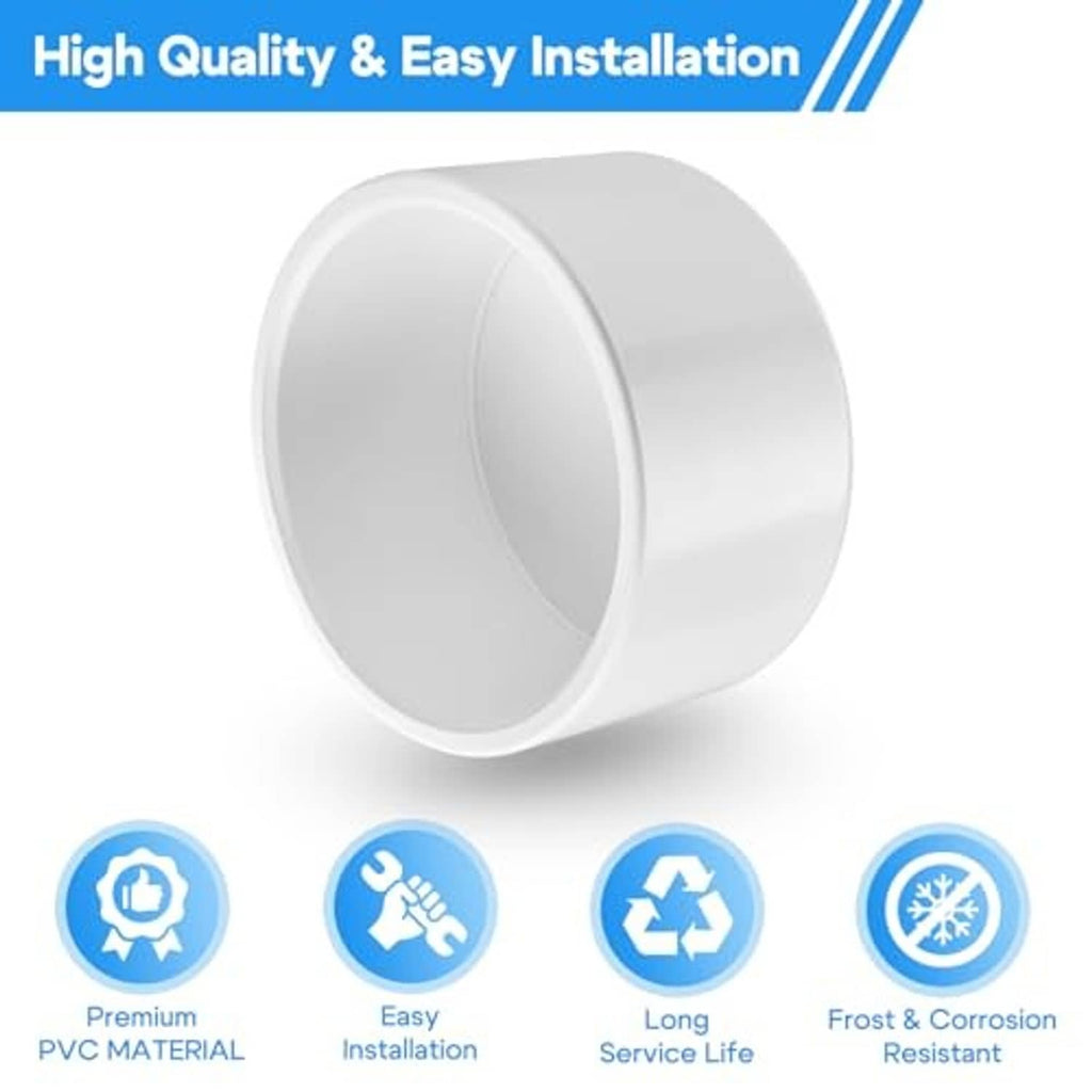 White PVC pipe end cap plug with wide round opening and flared rim