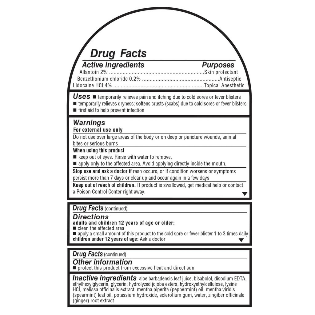 Herpecin-L pain relief treatment Drug Facts label with active ingredients and directions