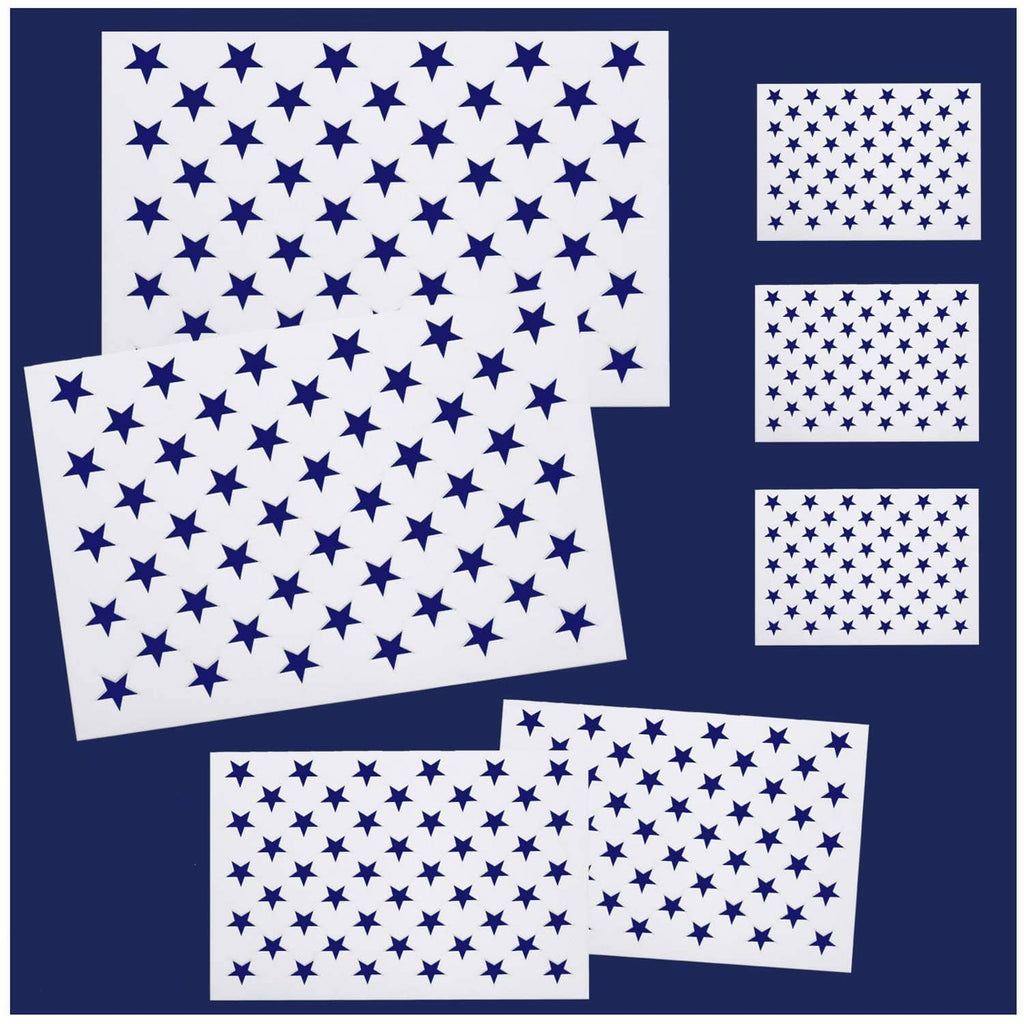 Set of white star stencil templates for American flag, blue star shapes