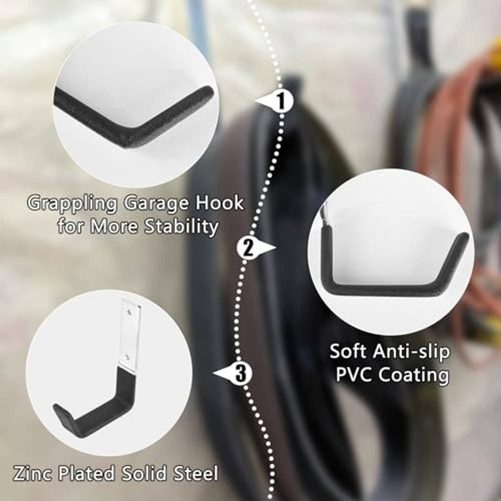 Black garage hook with textured anti-slip grip and protective coating on edges
