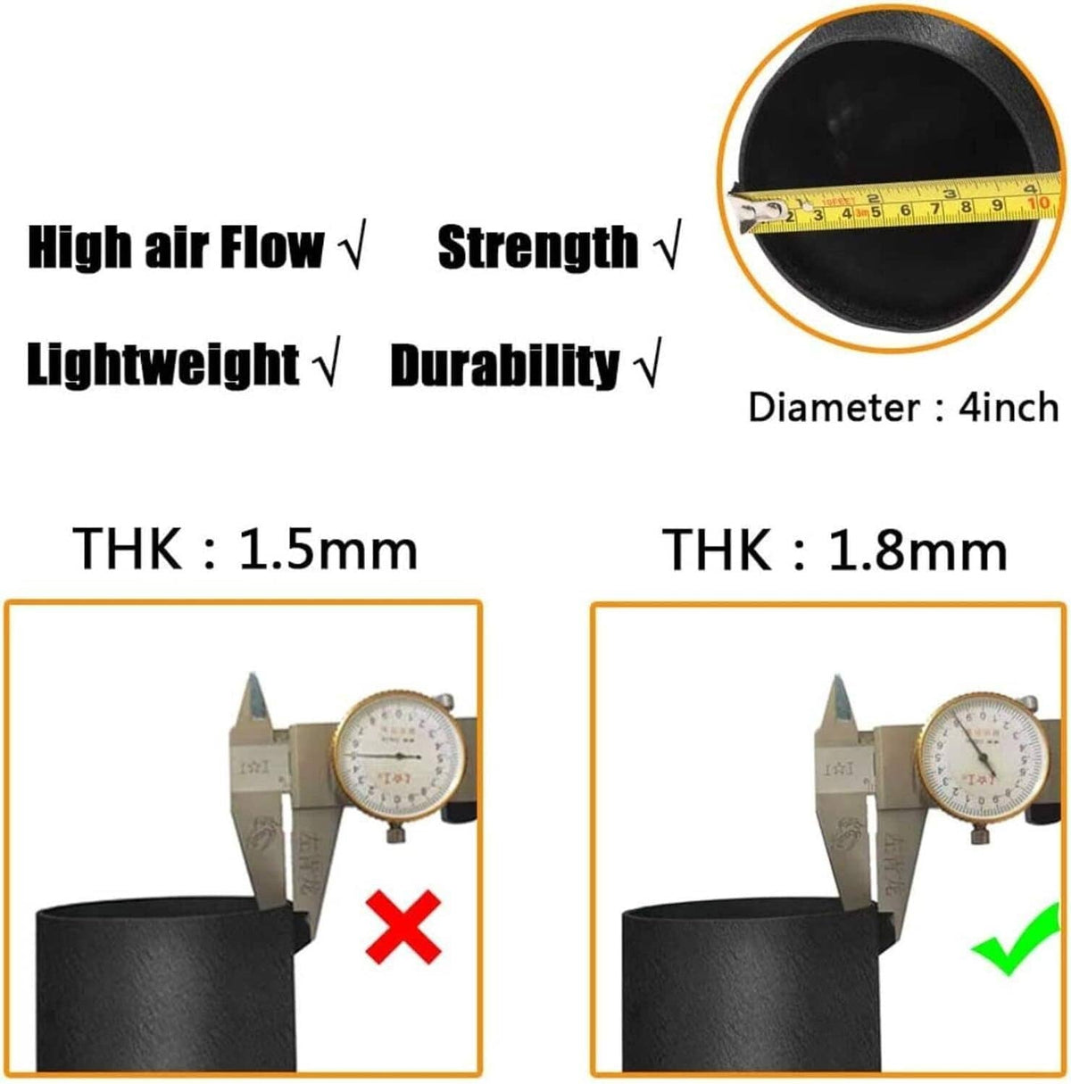 Black intake heat shield and filter opening with thickness gauge illustration