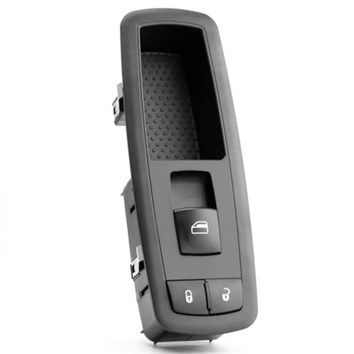 Power window switch with window control icons and textured window button panel, dark gray