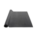 Black diamond-plate PVC vinyl garage floor mat roll with non-slip texture, 3mm thick