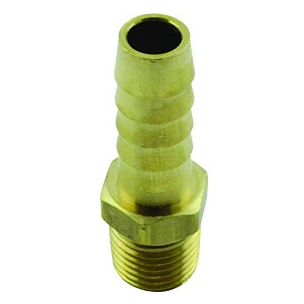 Olive brass hose end fitting with barbed end and male threads, 1/4" MNPT x 3/8" ID