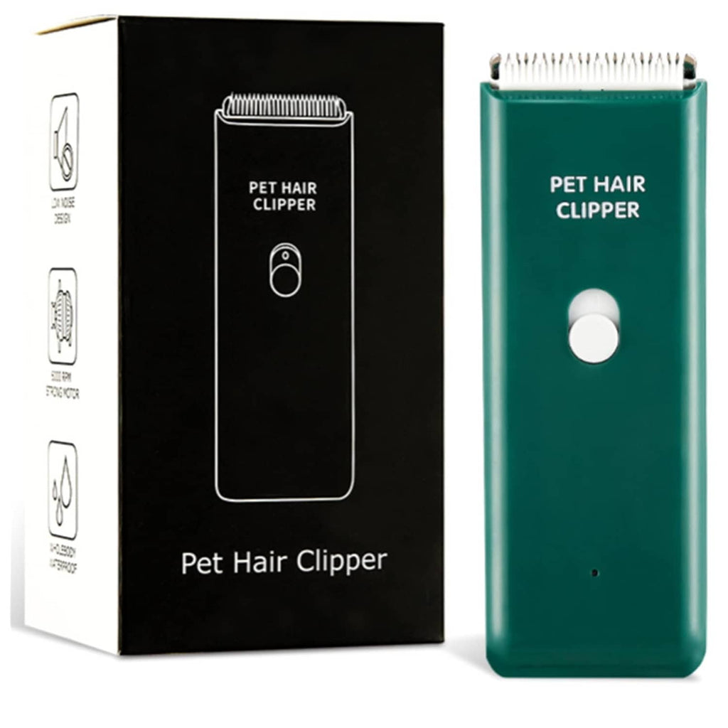 Green portable electric pet hair clipper with comb guard and blade head
