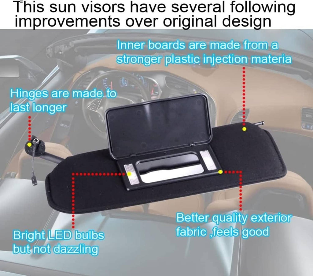 Open black sun visor showing inner tinted panel and LED light bars