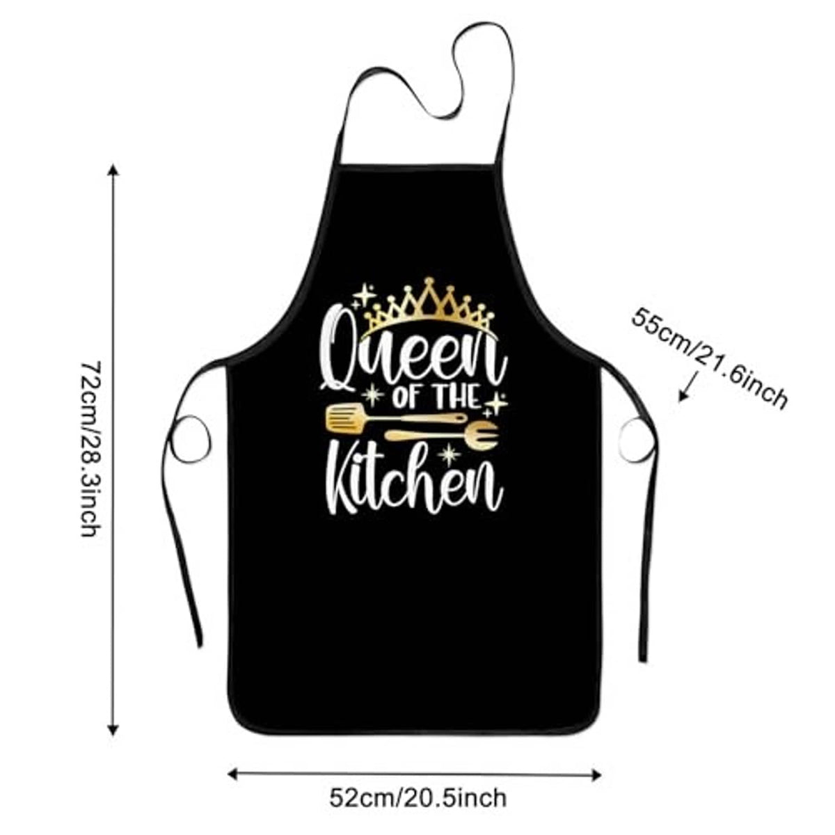 Black apron with "Queen of the Kitchen" print; size 52x72 cm shown