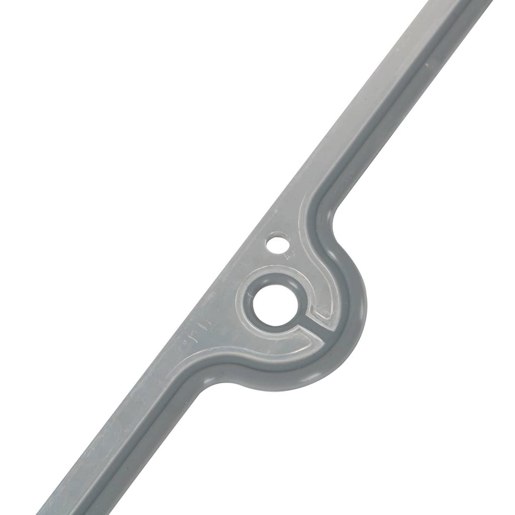 Corner section of gasket and plate with oval bolt opening, silver trim
