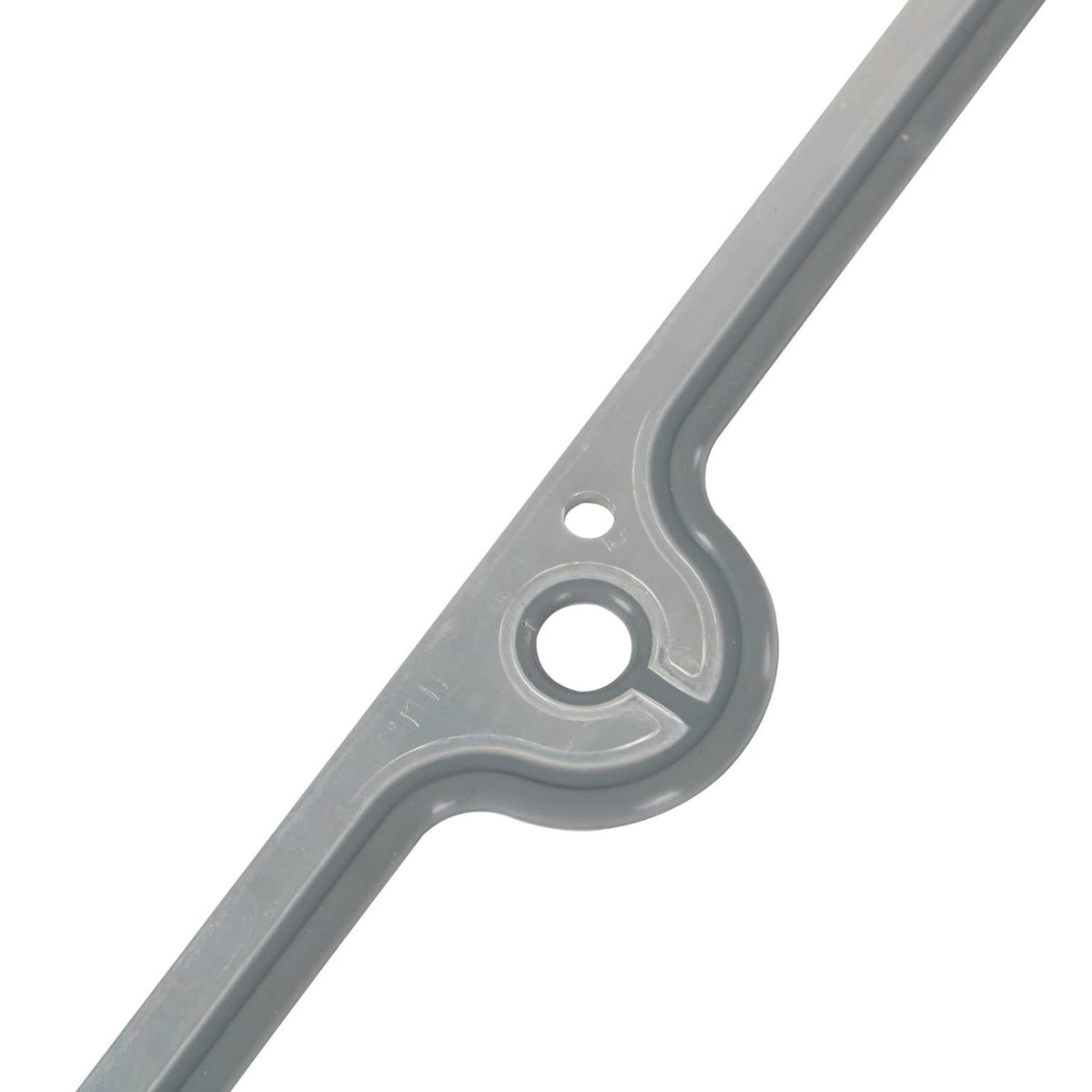 Corner section of gasket and plate with oval bolt opening, silver trim