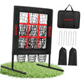 Black pitching net target with red strike-zone grid and net mesh, folding frame