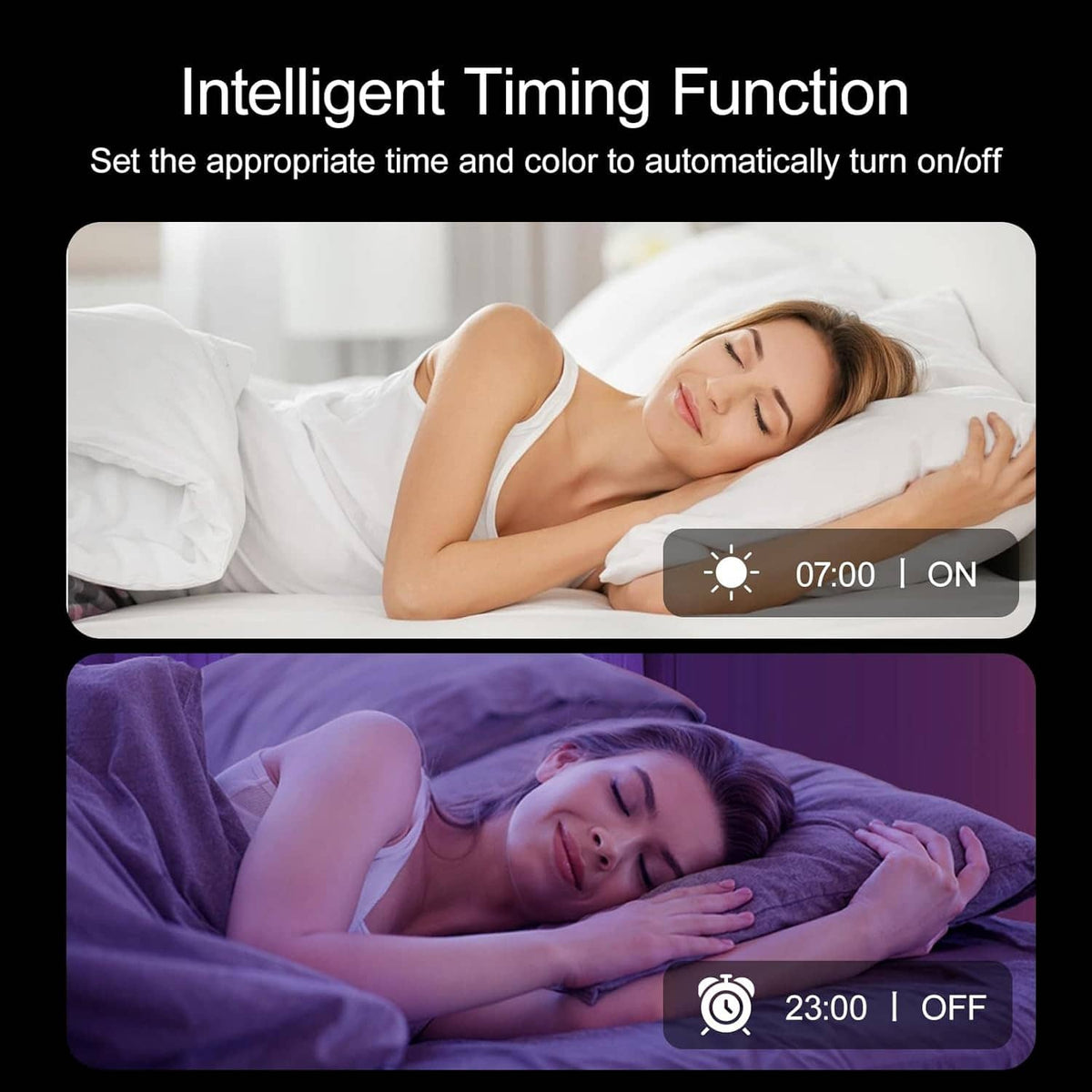 LED strip lights with intelligent timing function shown on nighttime scenes