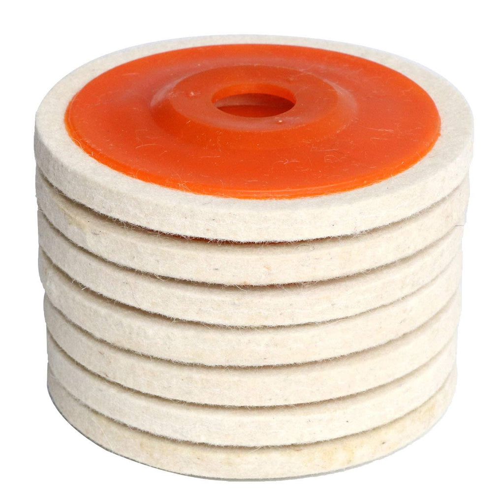 Wool felt polishing buffing wheel pad, orange center, stacked discs
