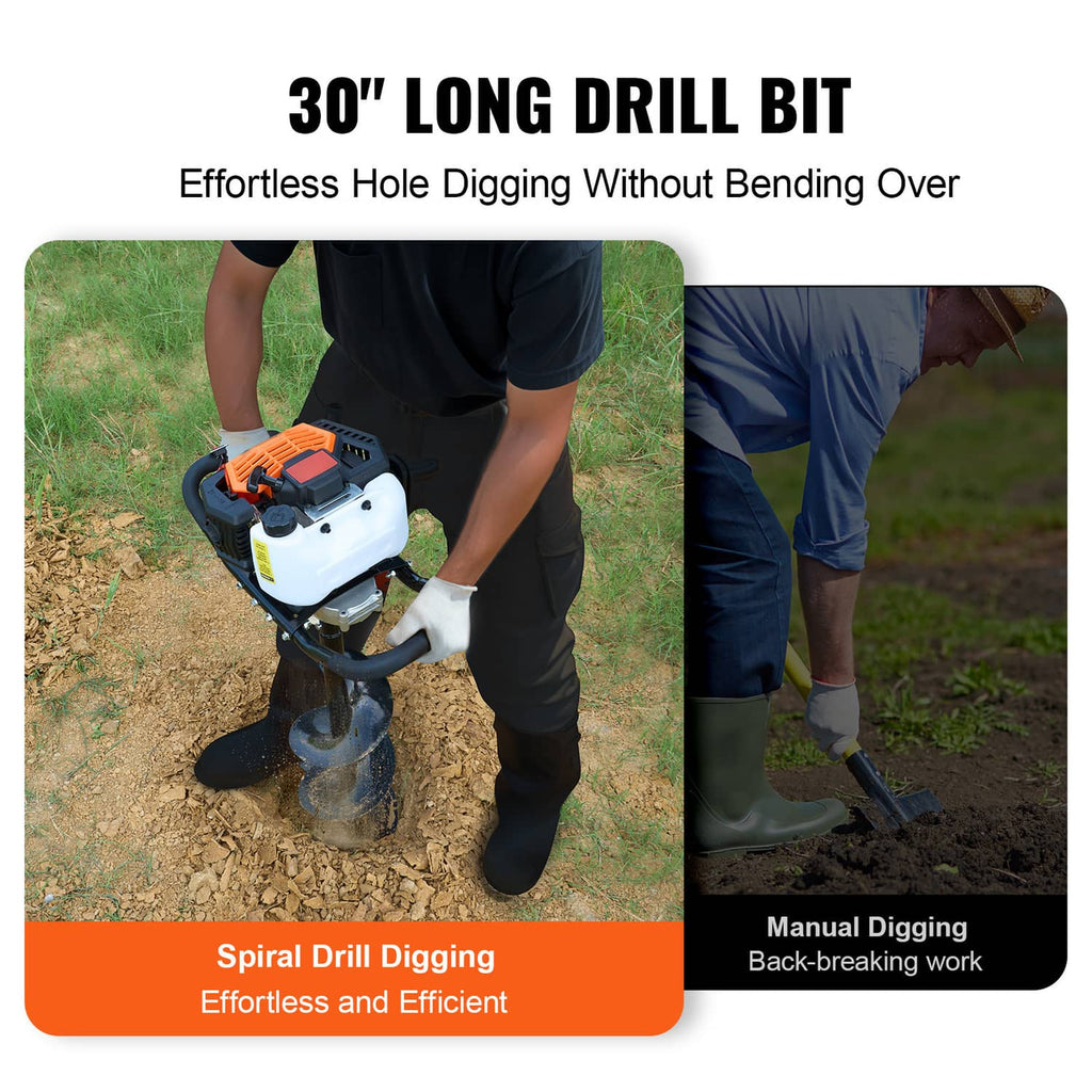 Gas post hole digger drill bit kit with spiral auger for digging holes