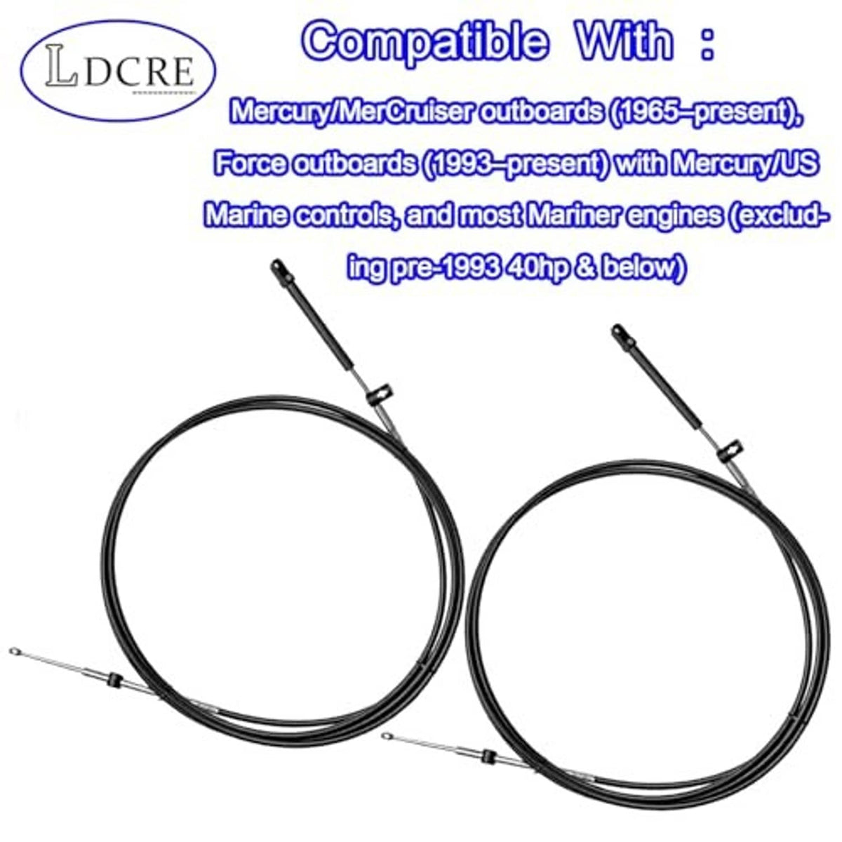 Pair of black marine remote control cables with rod ends and cable housings