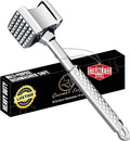 Stainless meat tenderizer mallet with dual-sided textured head and non-slip grip handle