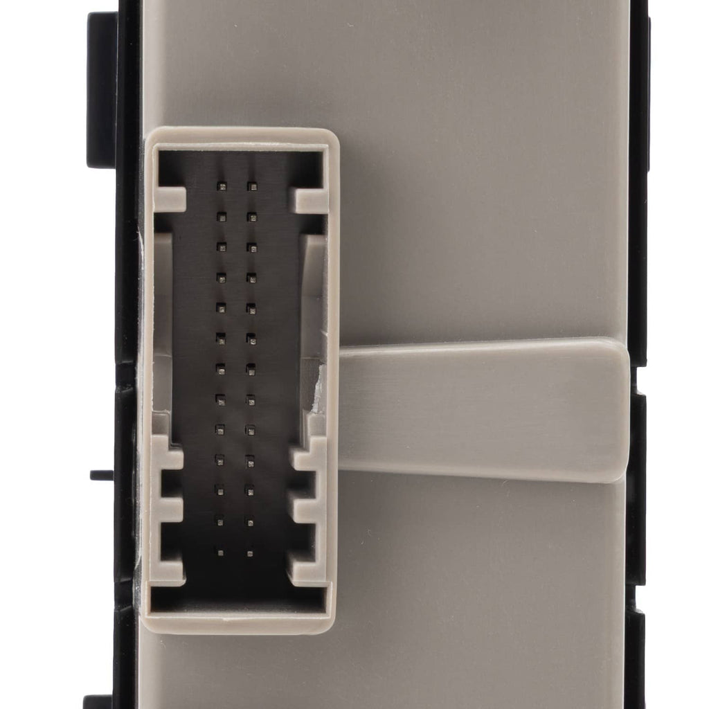Power window switch connector panel with black circuit insert and gray plastic frame