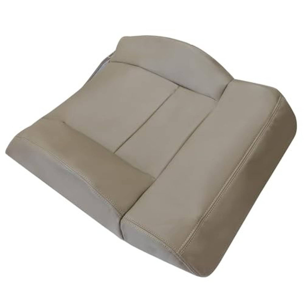 Beige front driver seat back cover with stitched seat and back panel sections