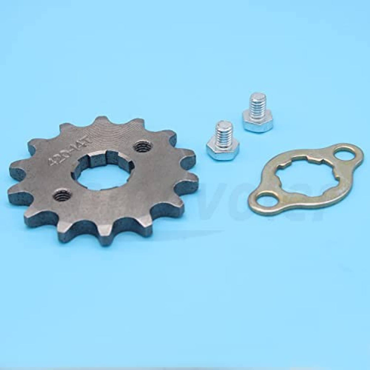 Front sprocket gear kit with mounting plate, two screws, and center hole