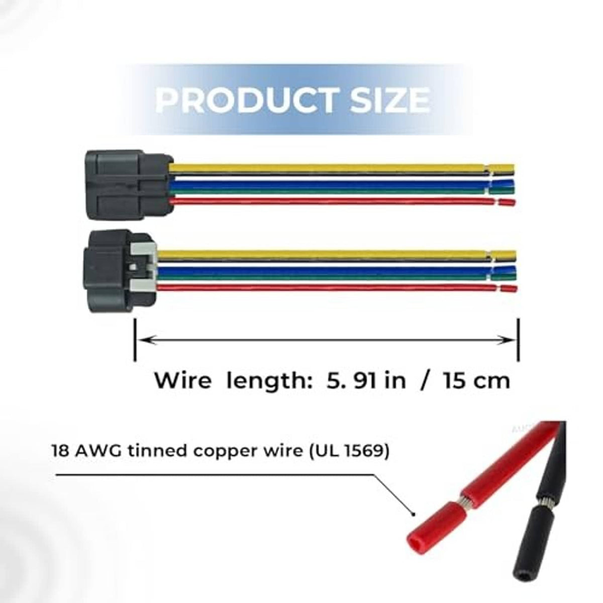 5-pin headlight connector pigtails with wire length measurement and pre-stripped leads