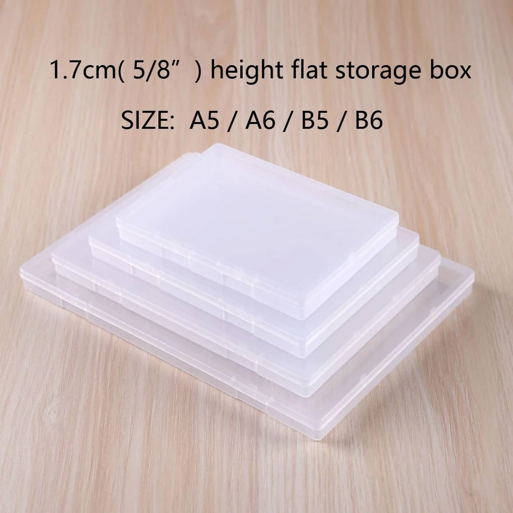 Clear plastic flat storage box with stacked design for A5/A6/B5/B6 documents
