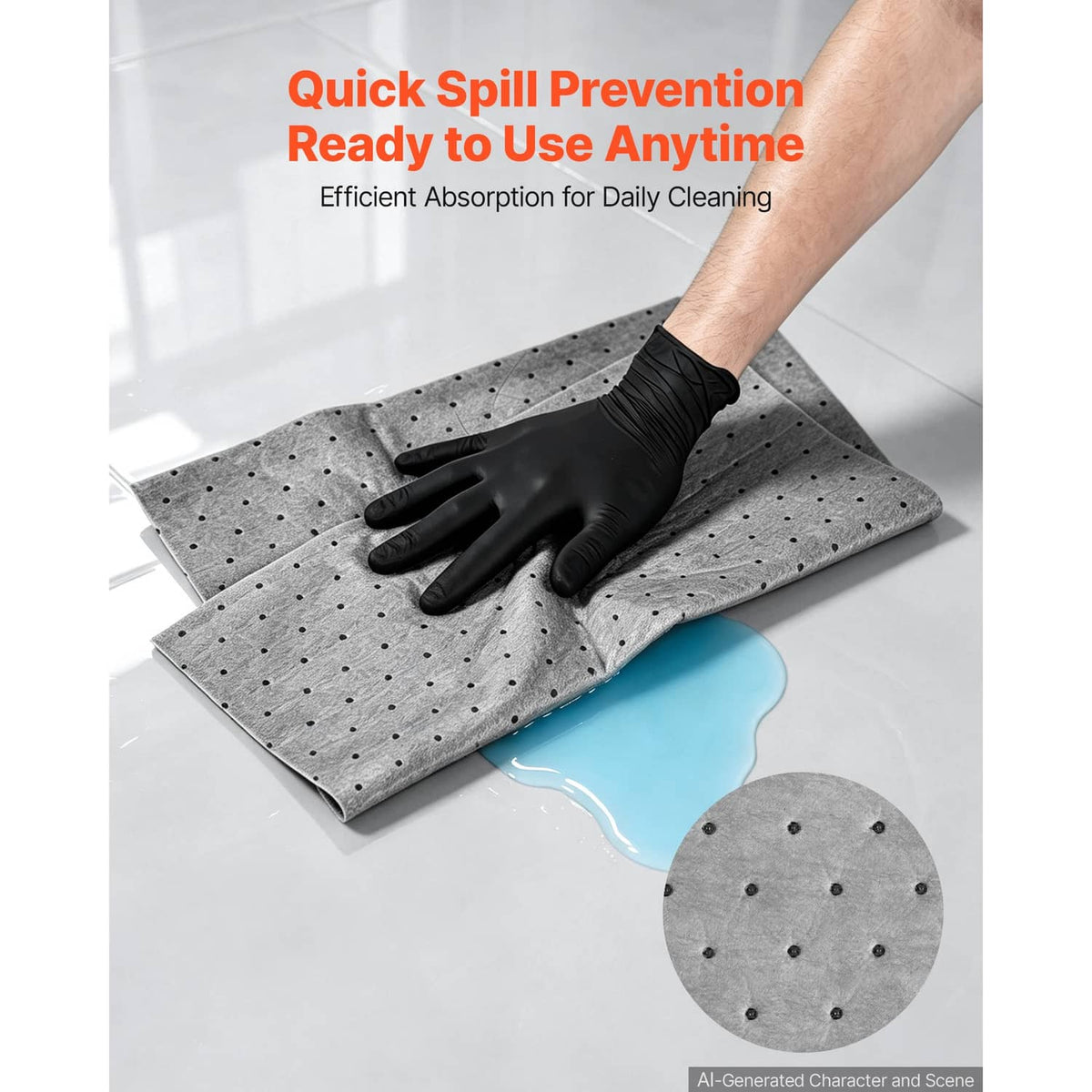 Gray oil-absorbent cleanup pad with dotted pattern, folded and ready for spill cleanup