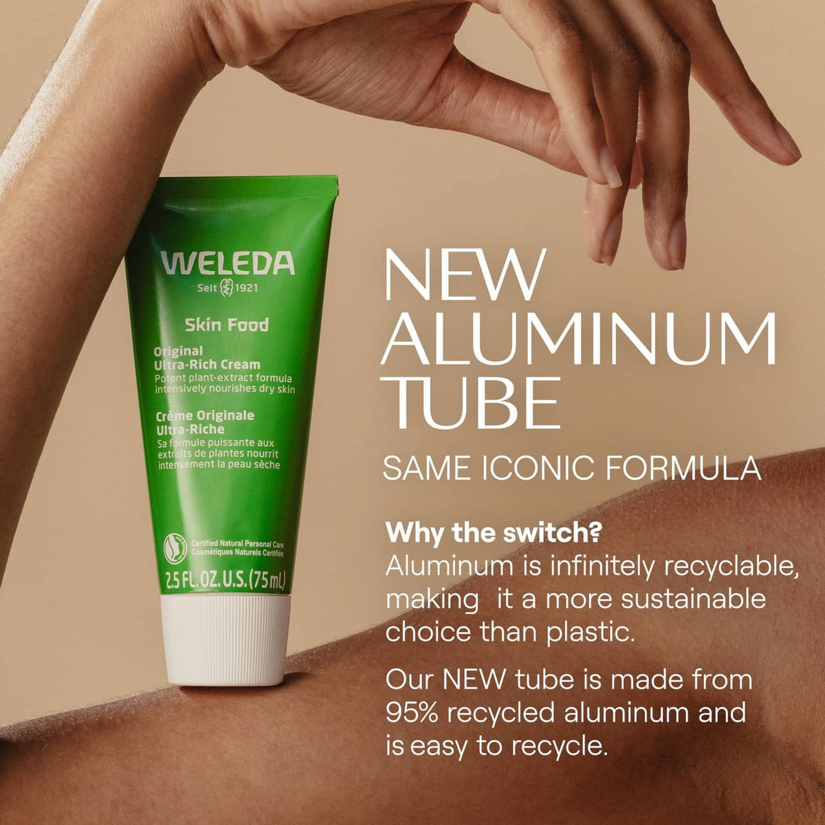 Green Skin Food ultra-rich body cream tube with new aluminum tube note