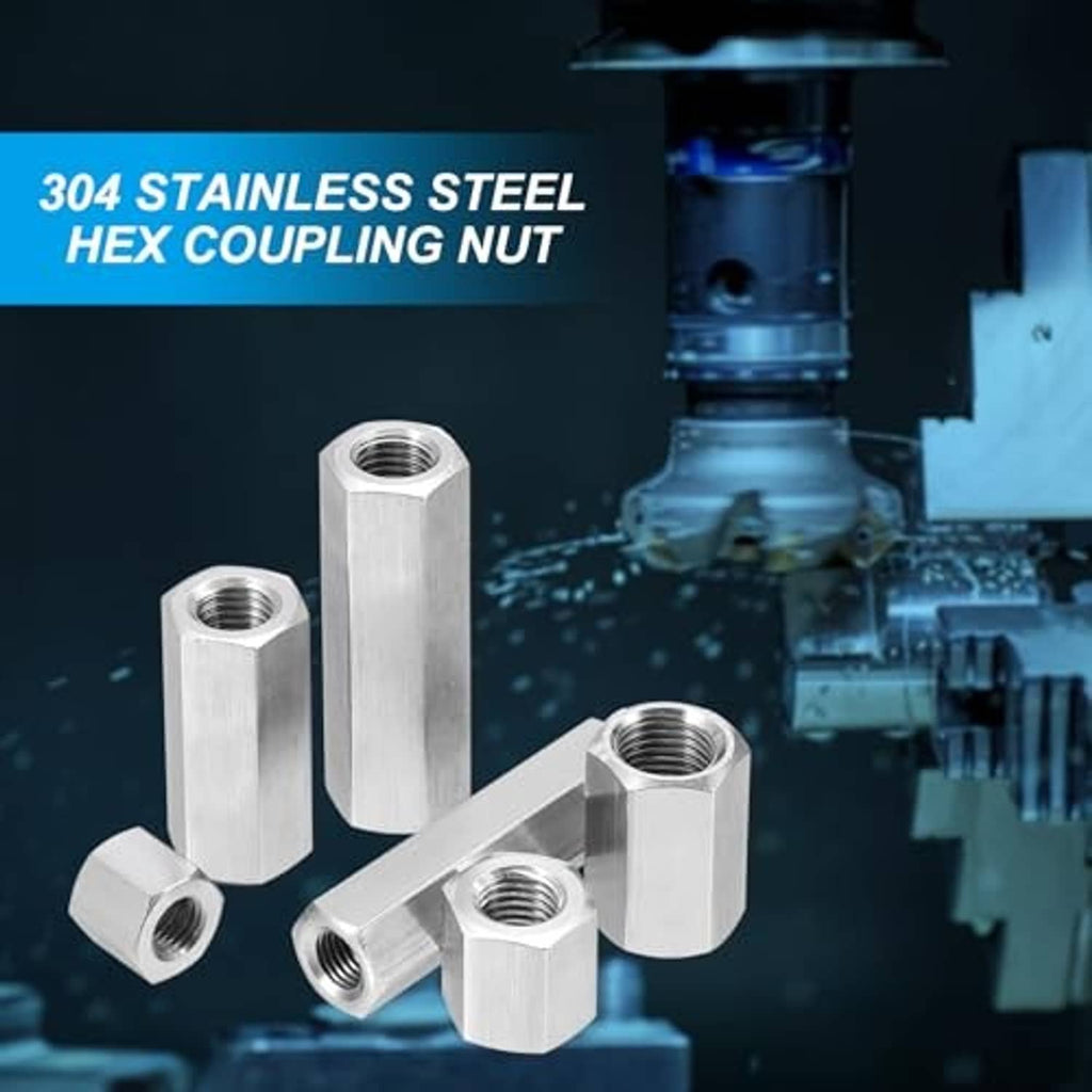 304 stainless steel hex coupling nuts, M10 threaded sleeves, hex exterior, 2 pcs