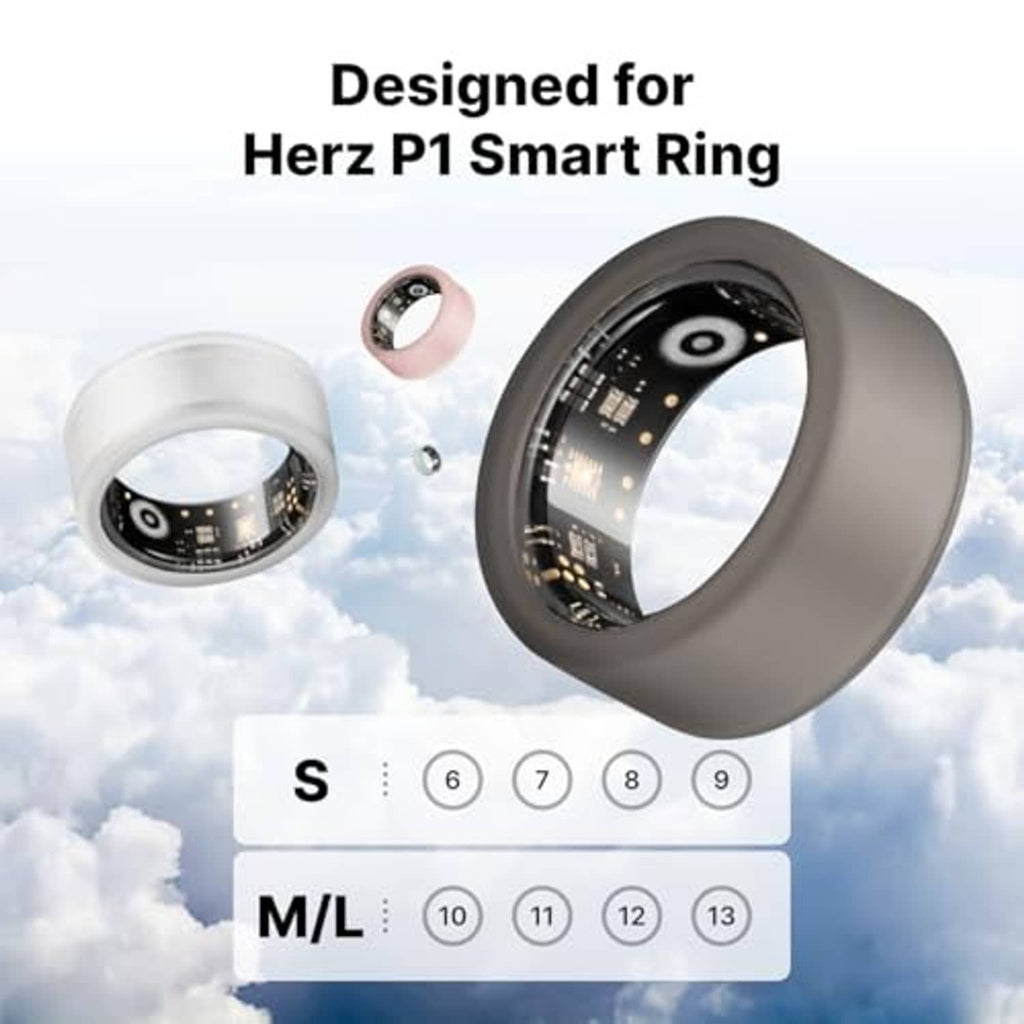 Gray silicone ring protector cover with visible sizing options for M/L