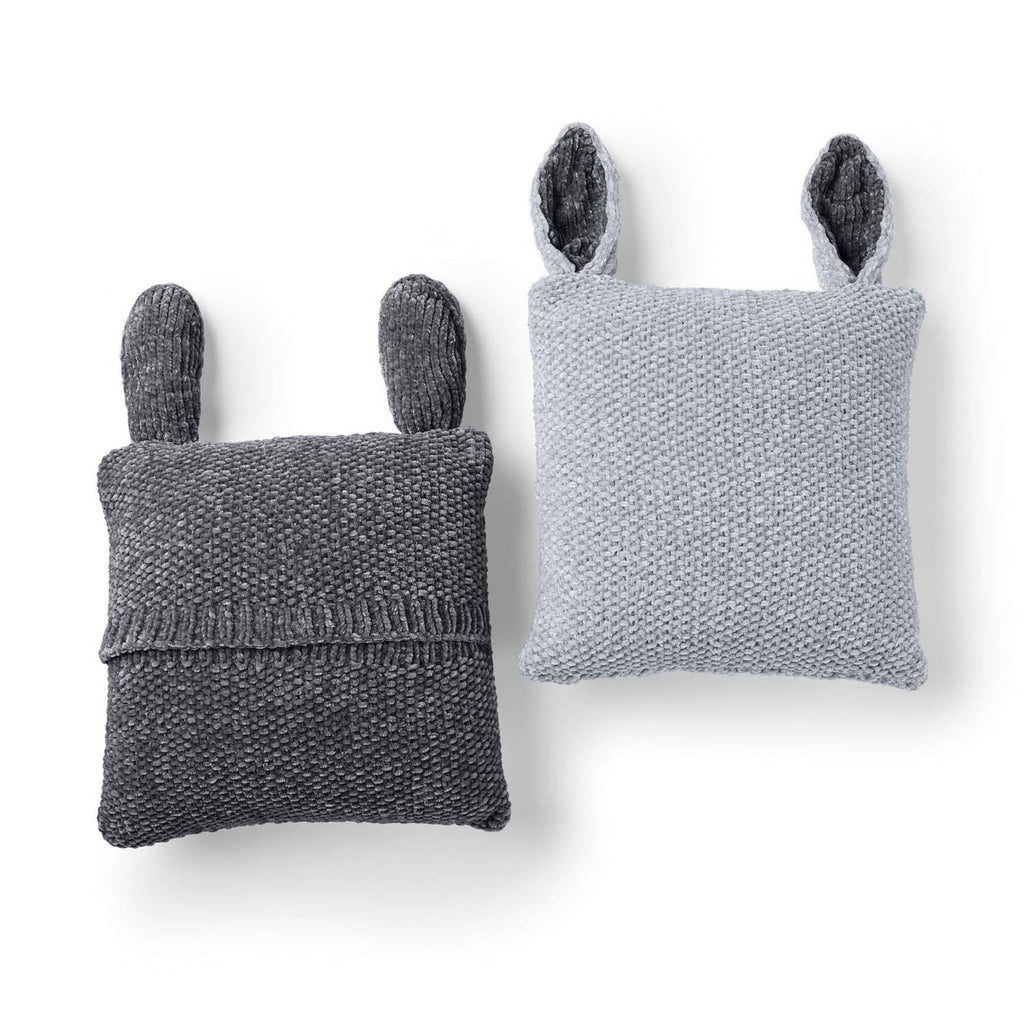 Set of gray knitted square toppers with small bear-ear details
