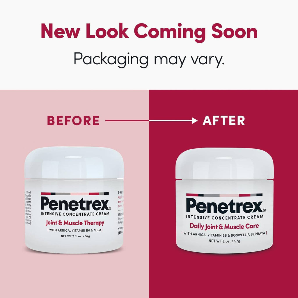 Two white cream jars shown side by side in before-and-after packaging layout