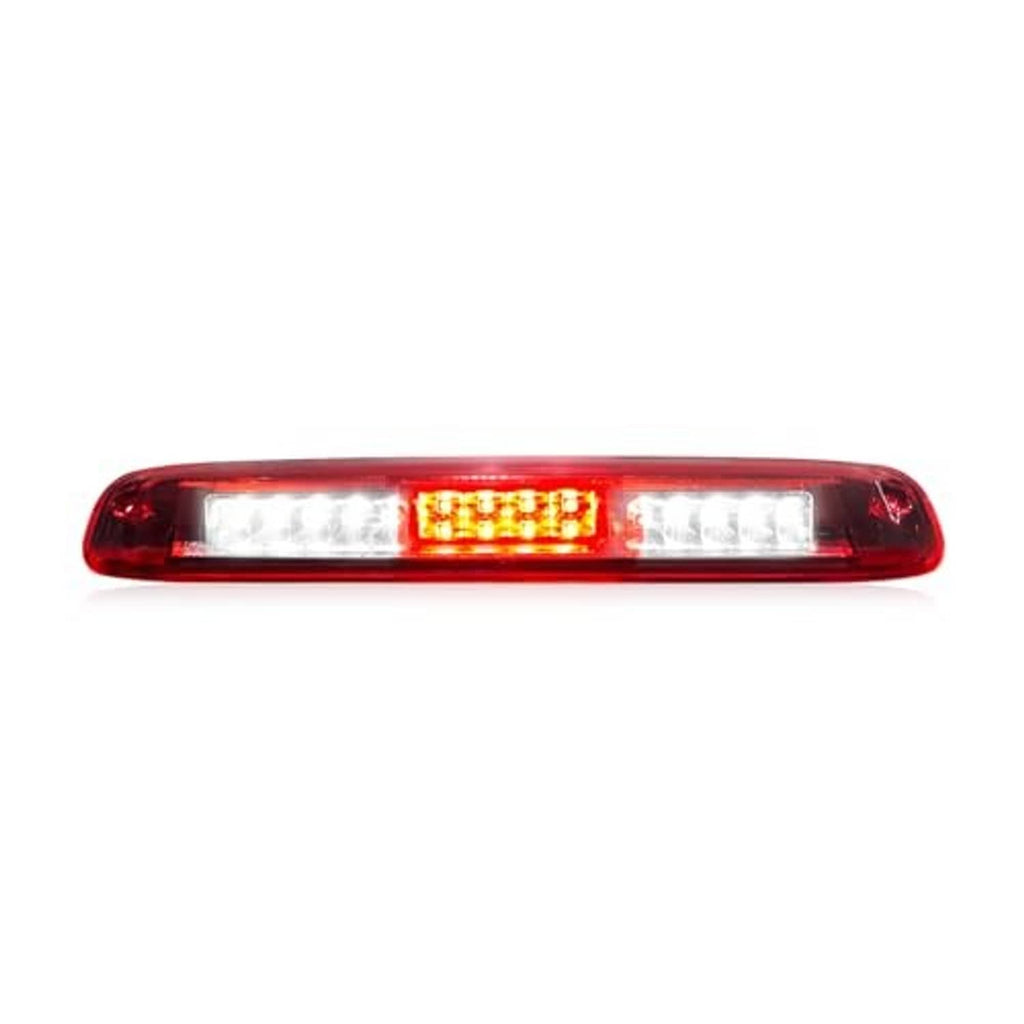 Slim LED third brake light assembly with red housing and central amber LED bar