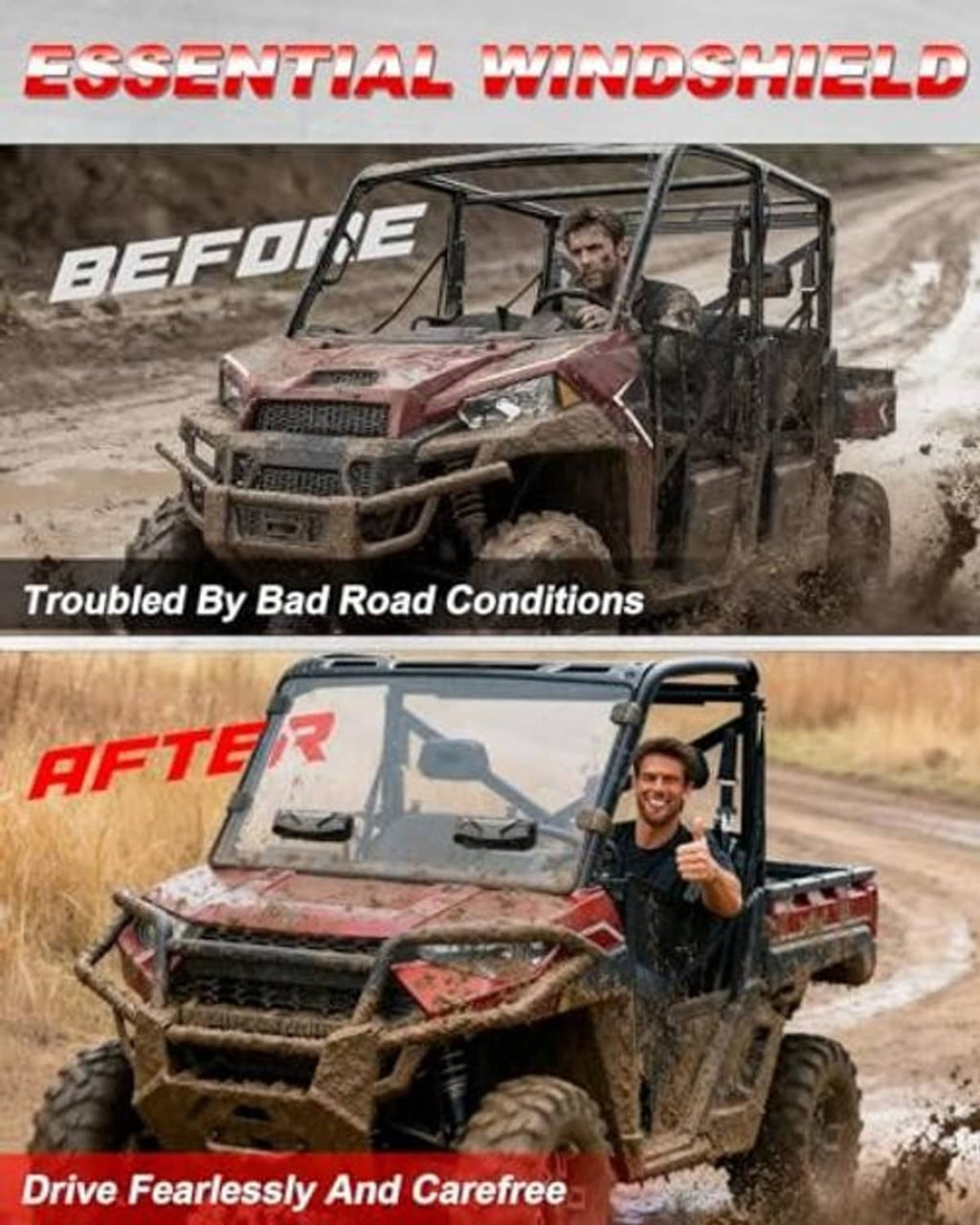 Rugged vented windshield panel on a UTV cab, built for rough-road conditions
