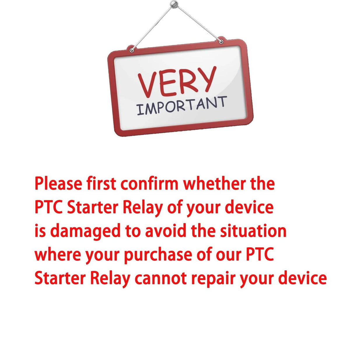 Refrigerator PTC starter relay warning sign with red border on white placard
