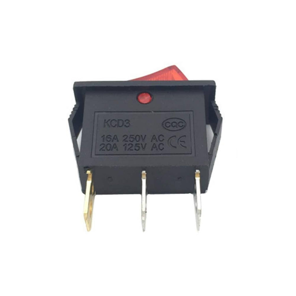 Red light SPST rocker switch with 3-pin terminals and circular indicator window