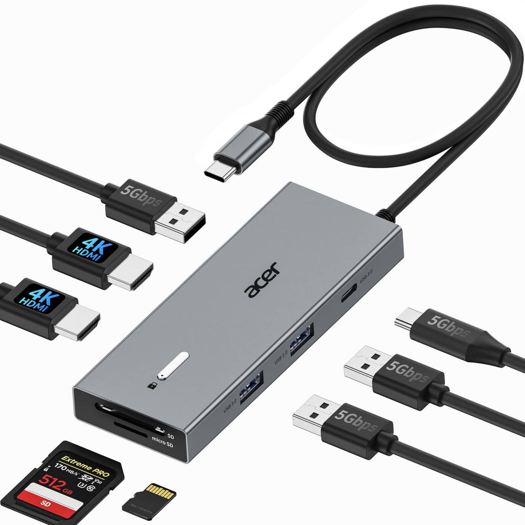 USB-C docking station with HDMI and multiple USB ports plus two USB cables