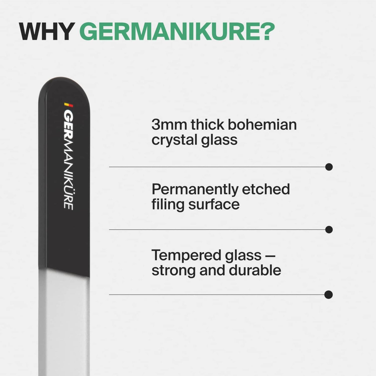 Germanikure gray glass nail file with permanently etched filing surface